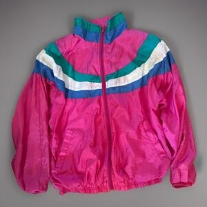 Vtg 80s 90s Pro Sport Windbreaker Colorblock Pink Blue White Nylon Jacket M